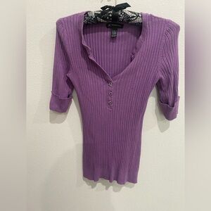 INC International Concepts Purple Ribbed 3/4 Sleeve Blouse